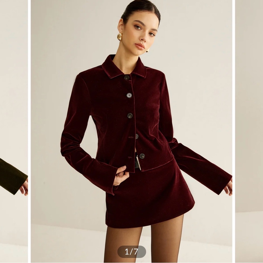 Commense NWT Velvet Lapel Short Blazer Set
